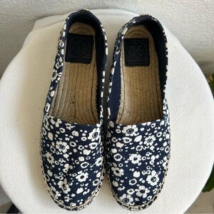 Tory Burch Blue and White Floral Espadrilles